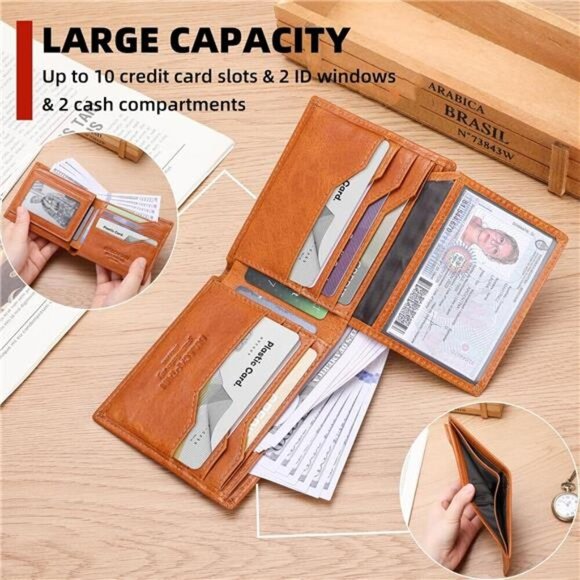 Mens Wallets with 2 ID Windows 10 Credit Card Slots Bifold RFID Blocking Wallets - Picture 5 of 7